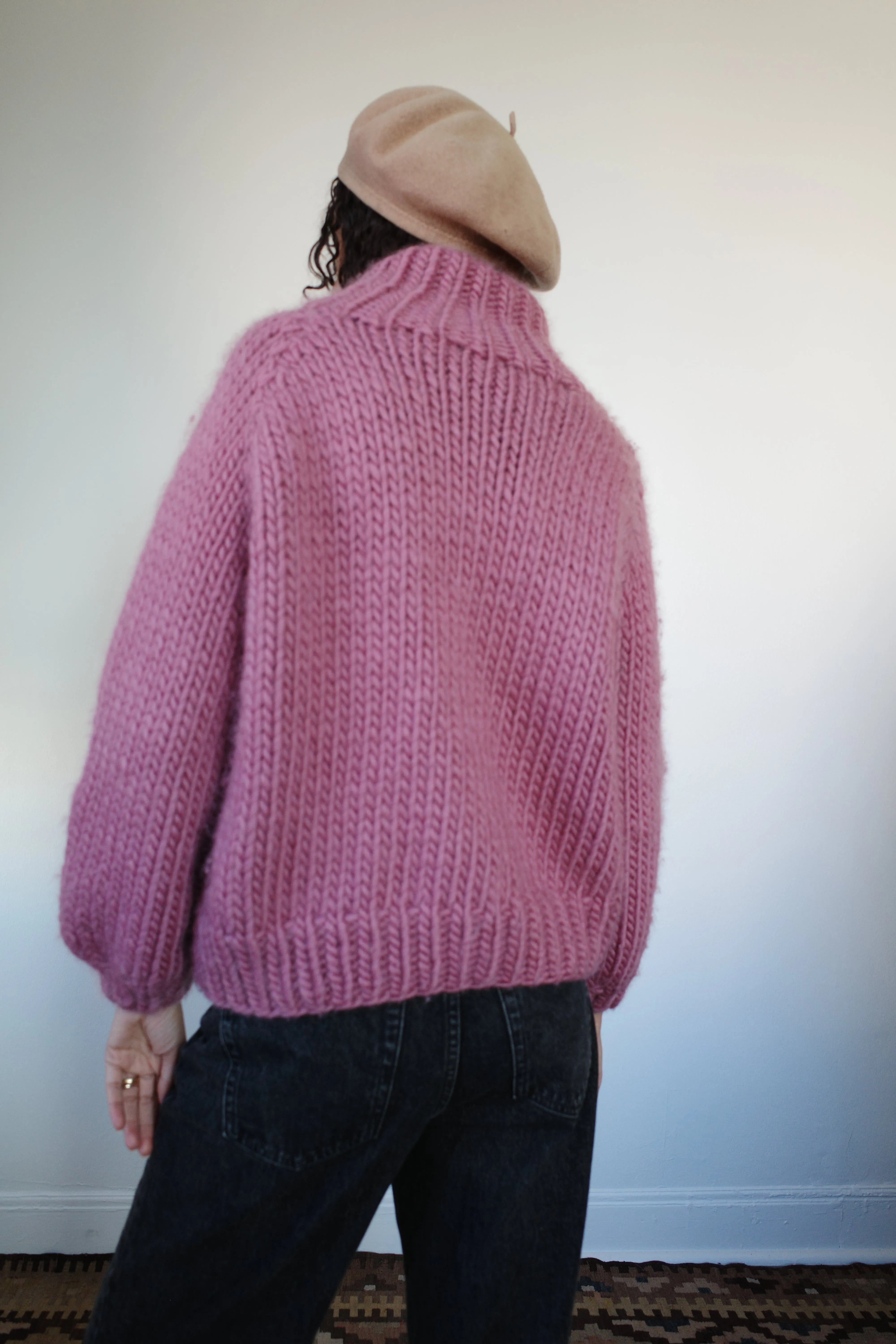 Pink Mohair Mock Neck Knit Sweater