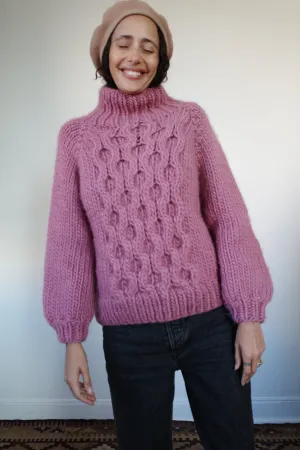 Pink Mohair Mock Neck Knit Sweater