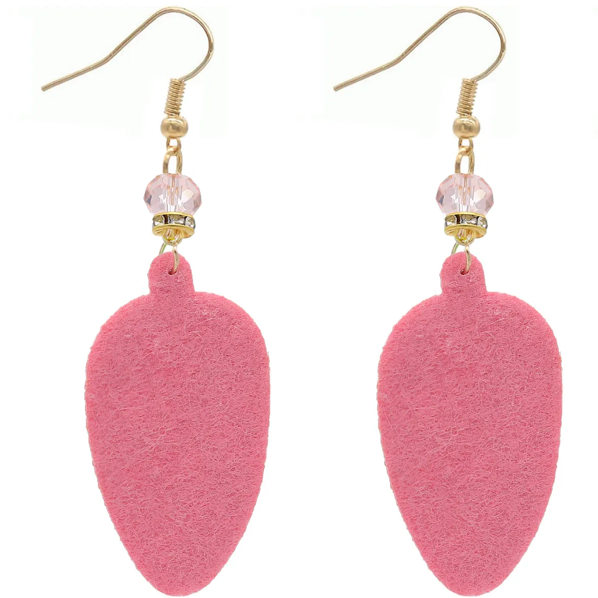 Pink Strawberry Beaded Pave Rhinestone Felt Earrings