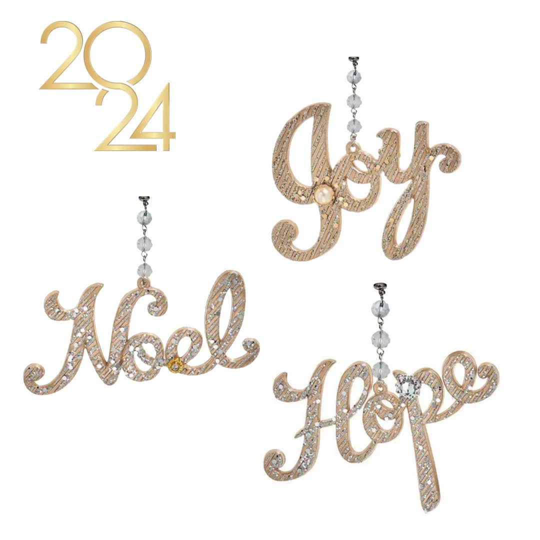 PLATINUM SILVER HOPE, NOEL, JOY (Set/1) MAGNETIC CHANDELIER ORNAMENT