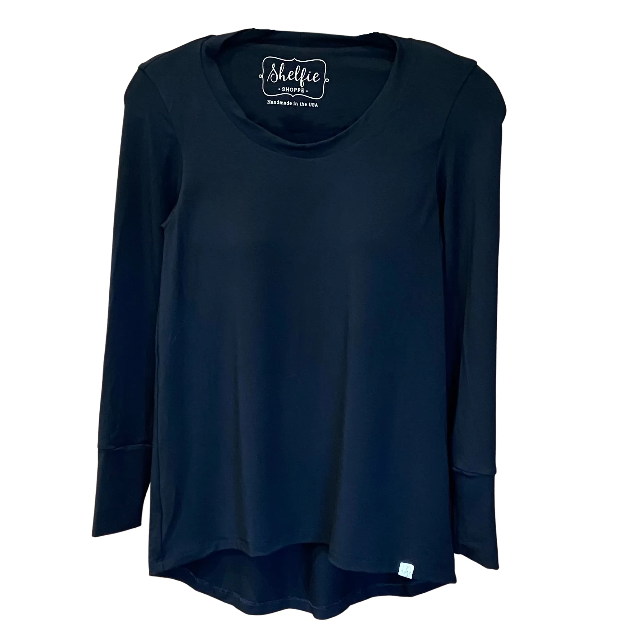 Plus Sized Long Sleeved Hi Lo Top with Built In Shelf Bra