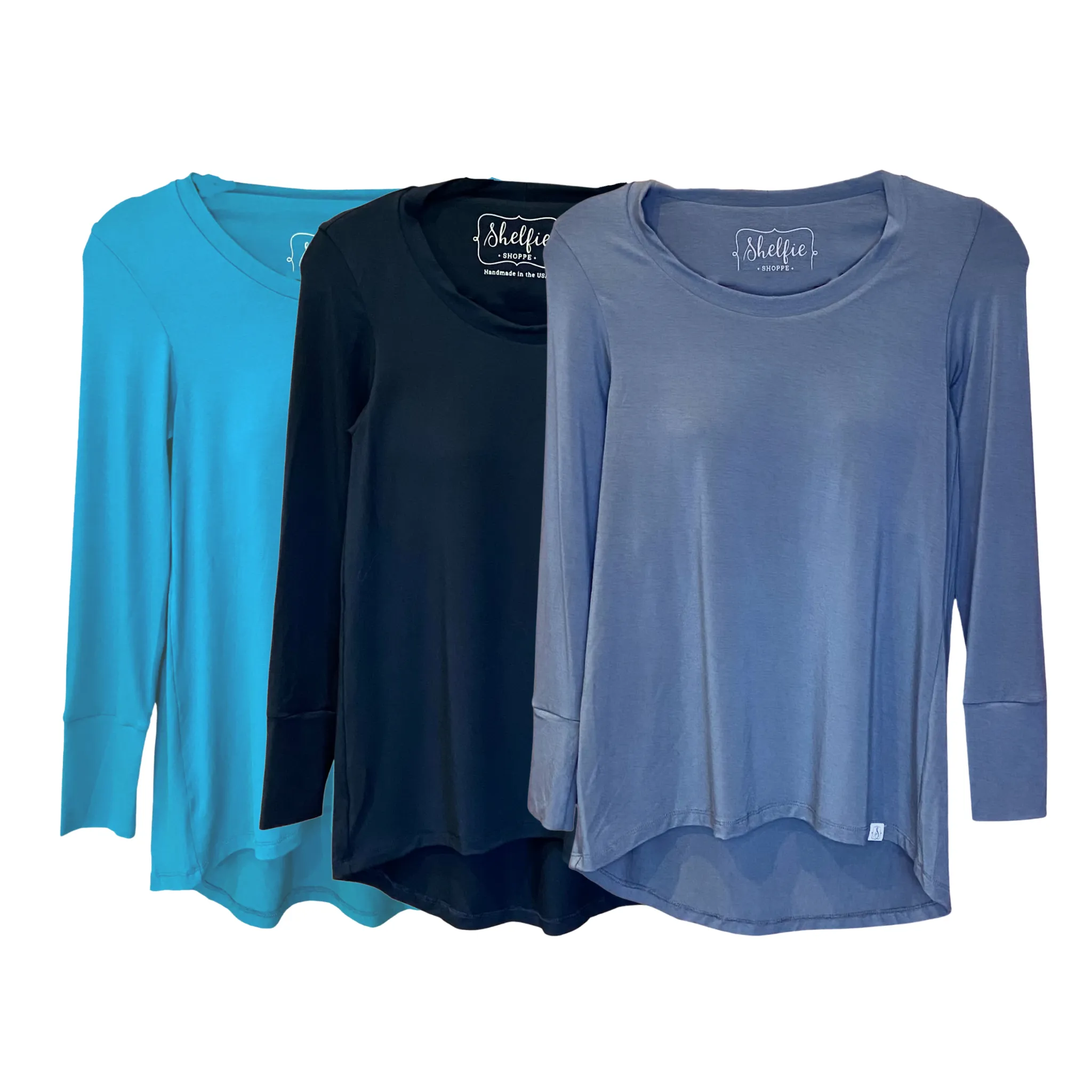 Plus Sized Long Sleeved Hi Lo Top with Built In Shelf Bra