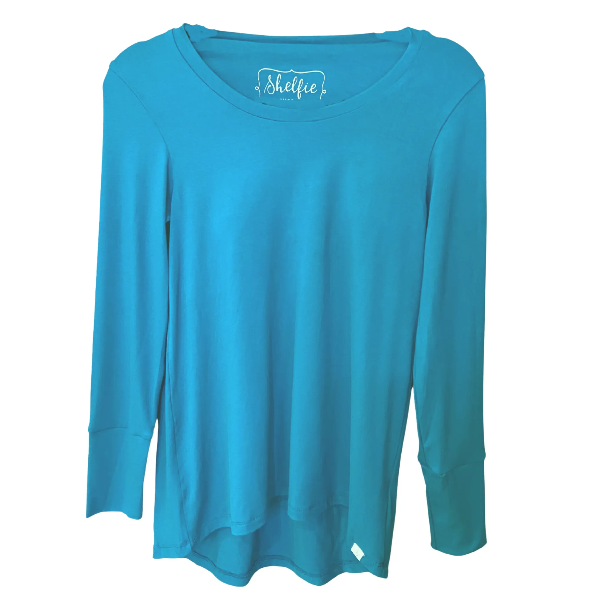 Plus Sized Long Sleeved Hi Lo Top with Built In Shelf Bra