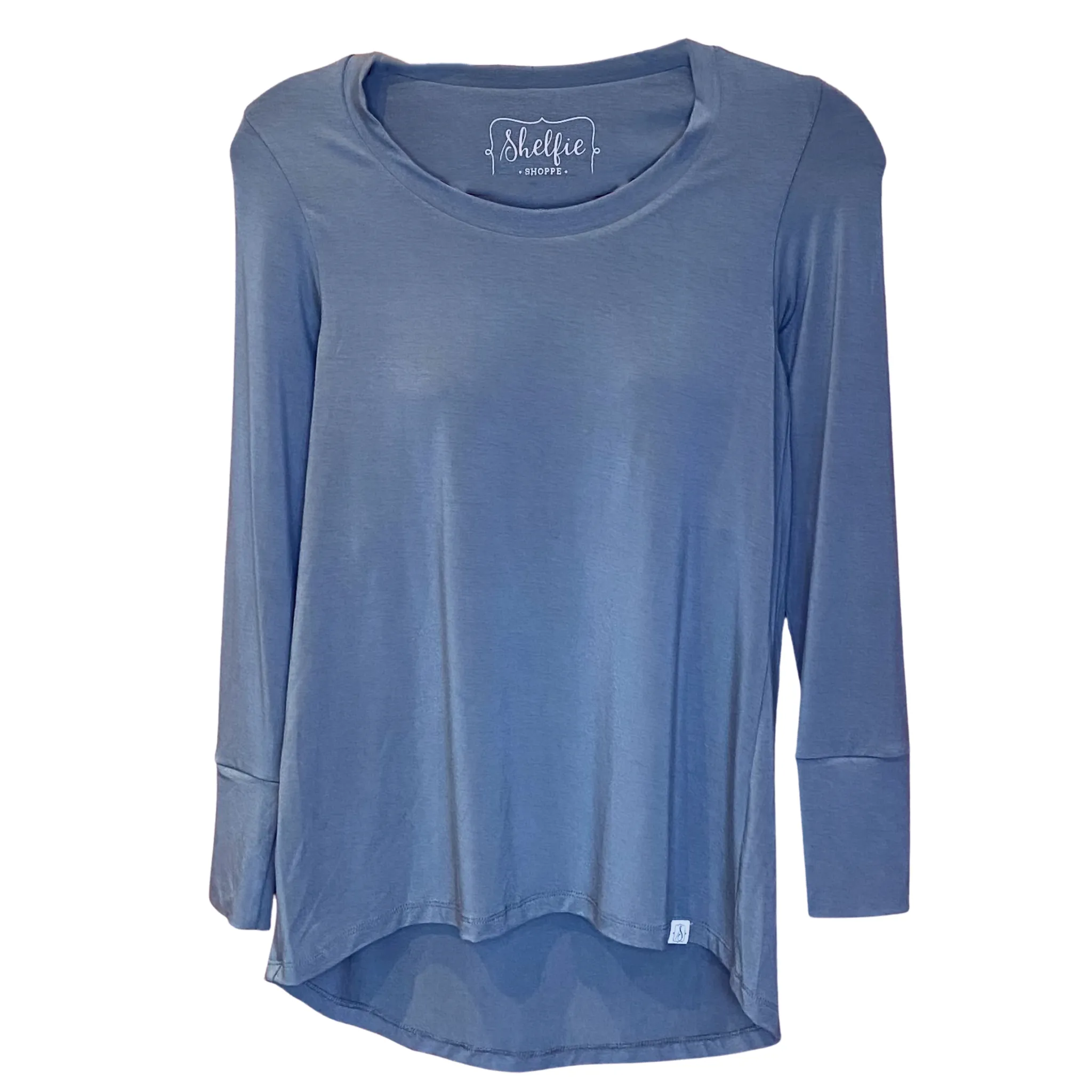Plus Sized Long Sleeved Hi Lo Top with Built In Shelf Bra
