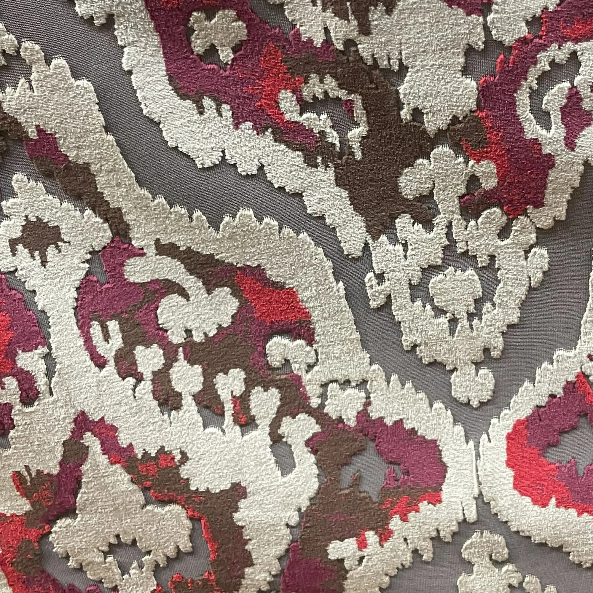 Plutus Tribal Harmony iKat Gray Burgundy Taupe Velvet Luxury Throw Pillow