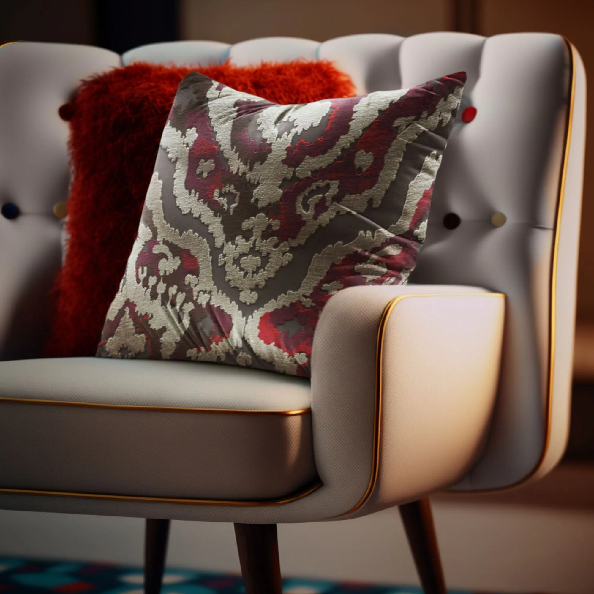 Plutus Tribal Harmony iKat Gray Burgundy Taupe Velvet Luxury Throw Pillow