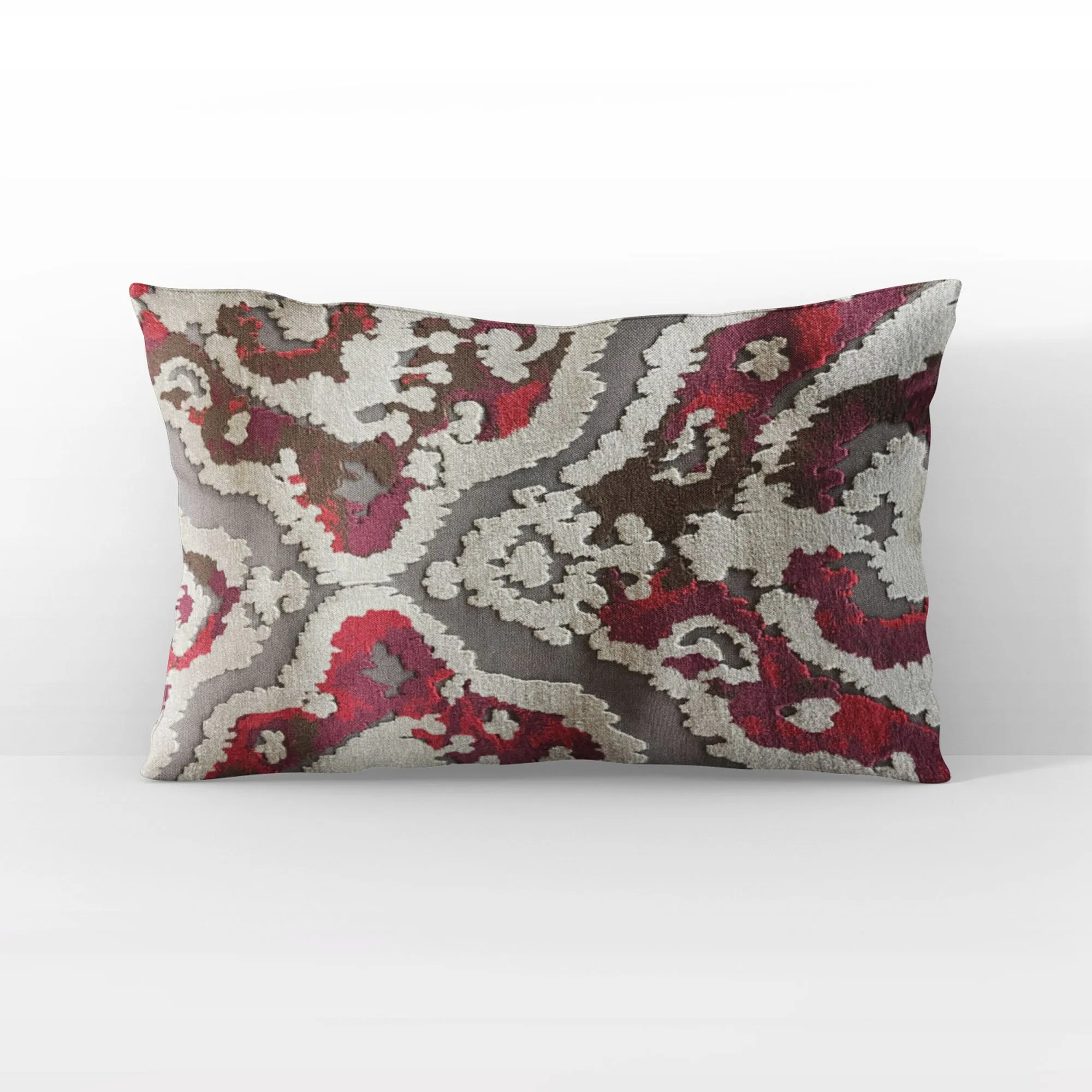 Plutus Tribal Harmony iKat Gray Burgundy Taupe Velvet Luxury Throw Pillow