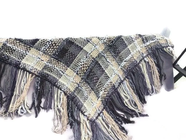 Prize winner handwoven shawl, The Winter Cornfield Shawl, alpaca yarn, multi fibers, white, cream, grey, black yarn