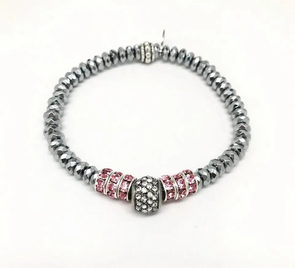 Quatela Designed Pink & Silver Hematite Bracelets