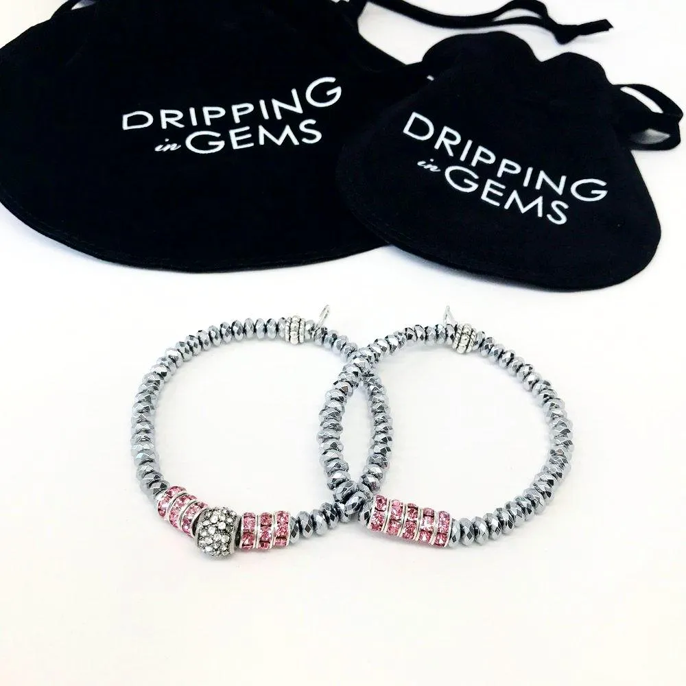 Quatela Designed Pink & Silver Hematite Bracelets