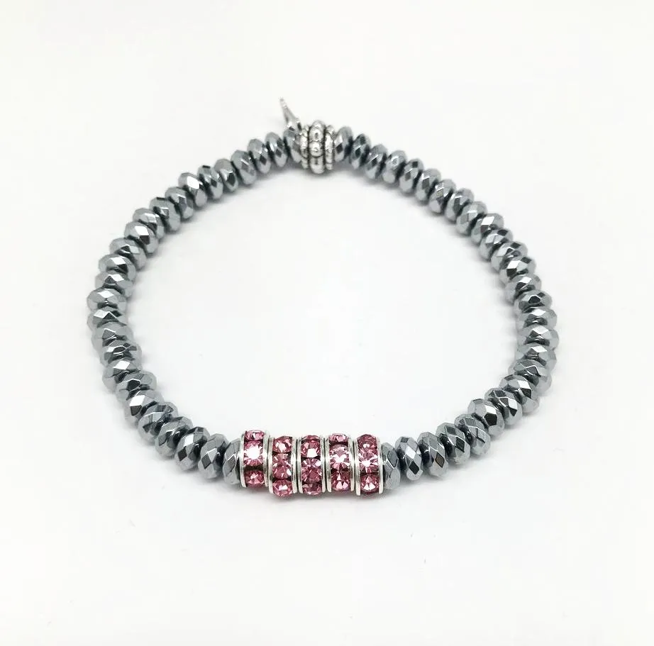 Quatela Designed Pink & Silver Hematite Bracelets