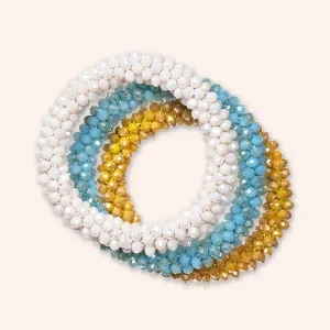 "Sets of Bloom" 3 Handcrafted Faceted Crystal Beaded Stretch Bracelets - Santorini