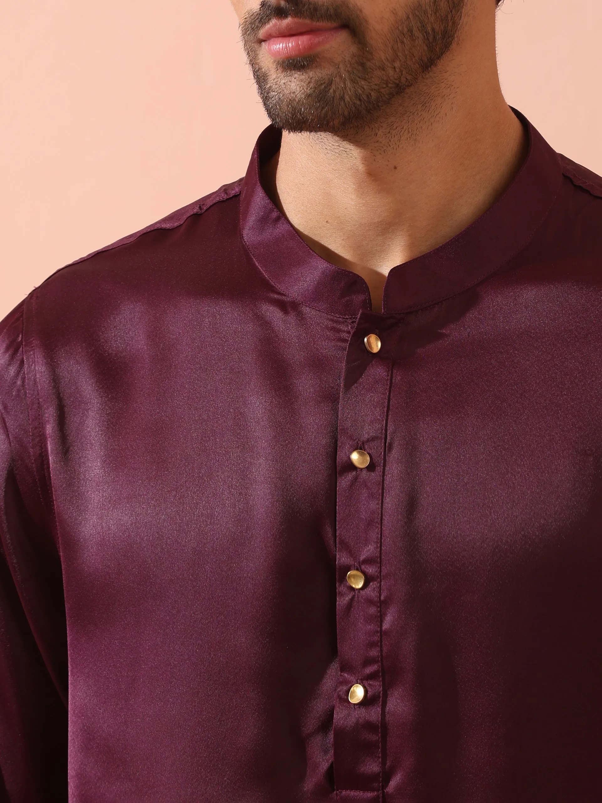 Regal Wine Satin with Gold Buttons