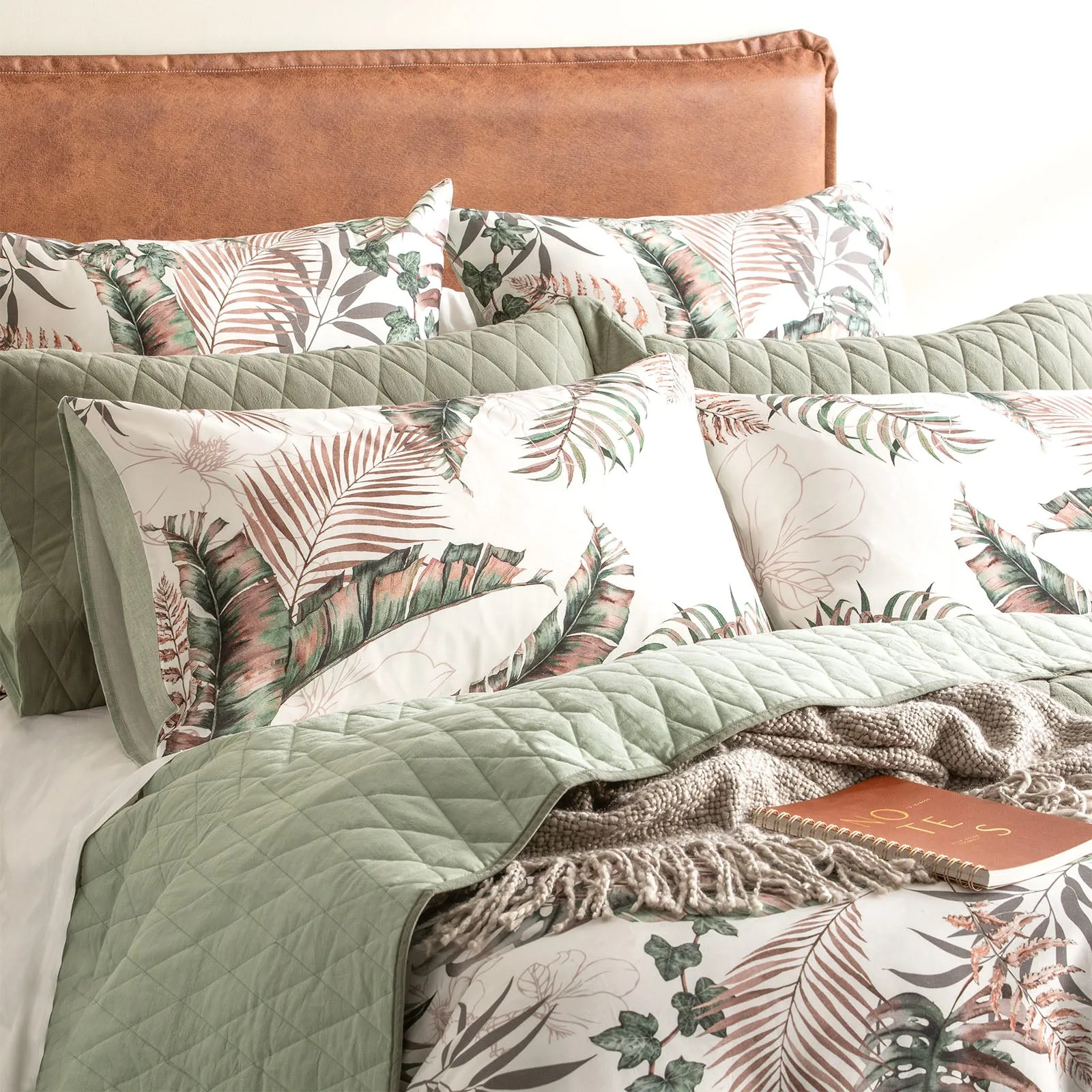 Renee Taylor 300 TC Cotton Reversible Quilt cover Set - Palm Cove Pearl