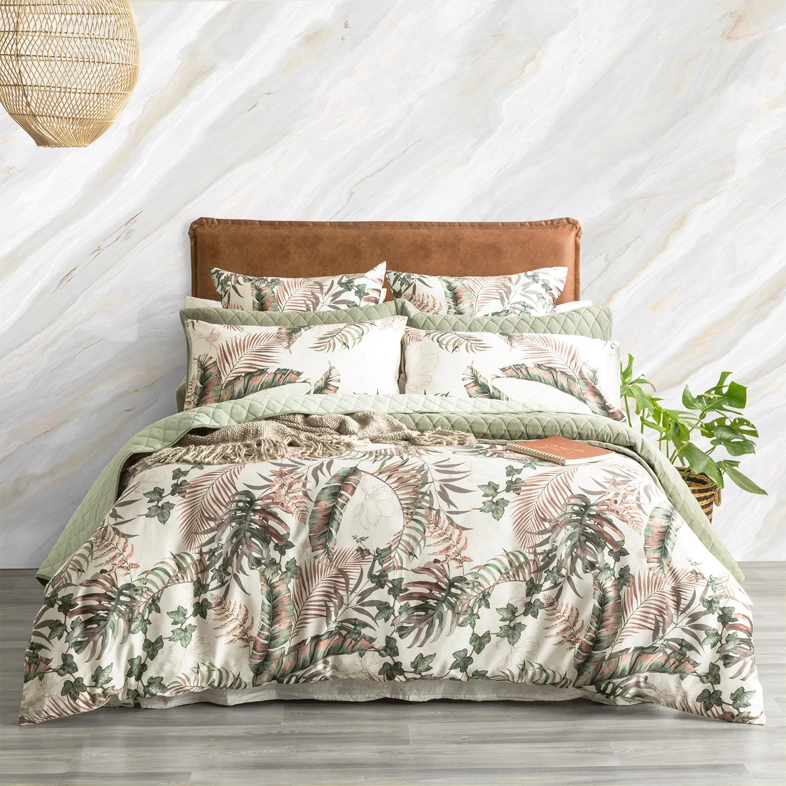 Renee Taylor 300 TC Cotton Reversible Quilt cover Set - Palm Cove Pearl