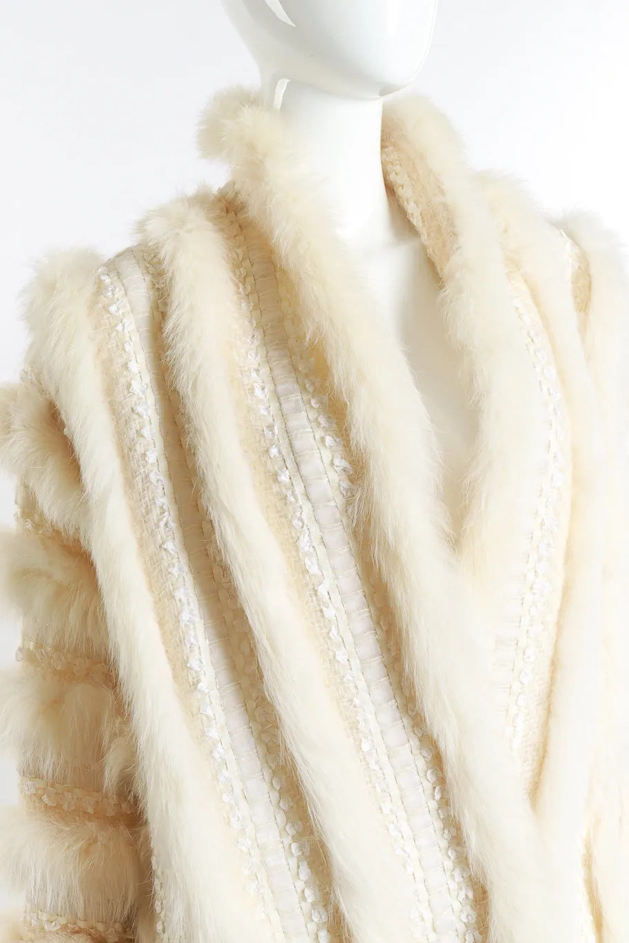 Ribbon Stripe Fur Coat