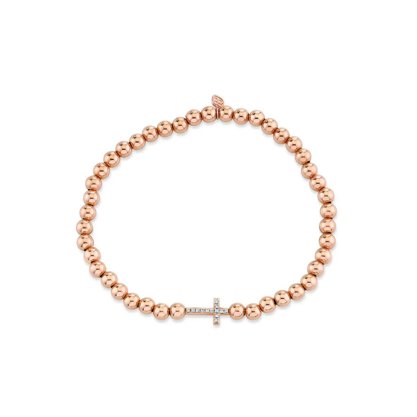 Rose Gold & Diamond Cross on 14k Rose Gold Beads