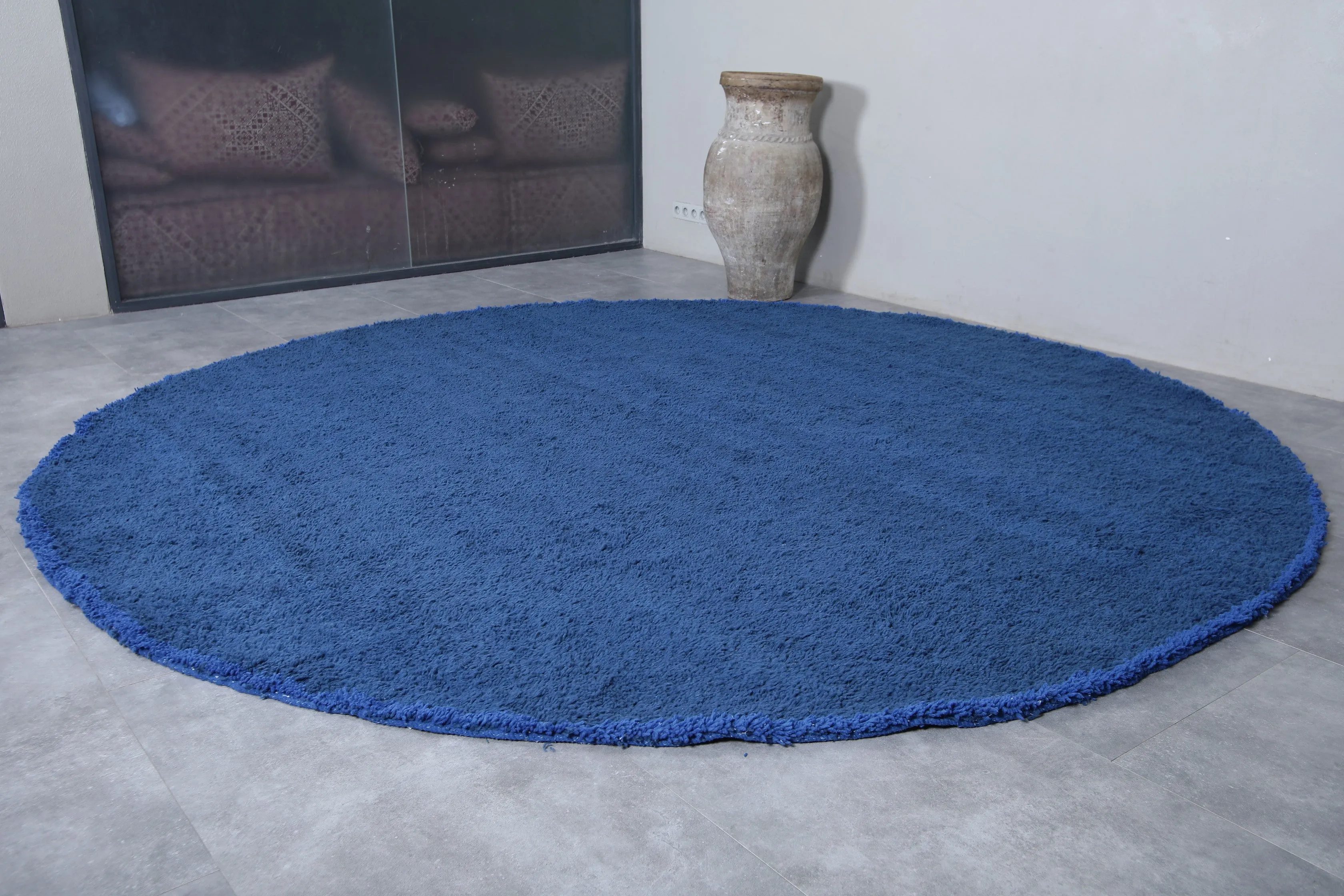 Round blue berber moroccan rug - custom rounded berber rug