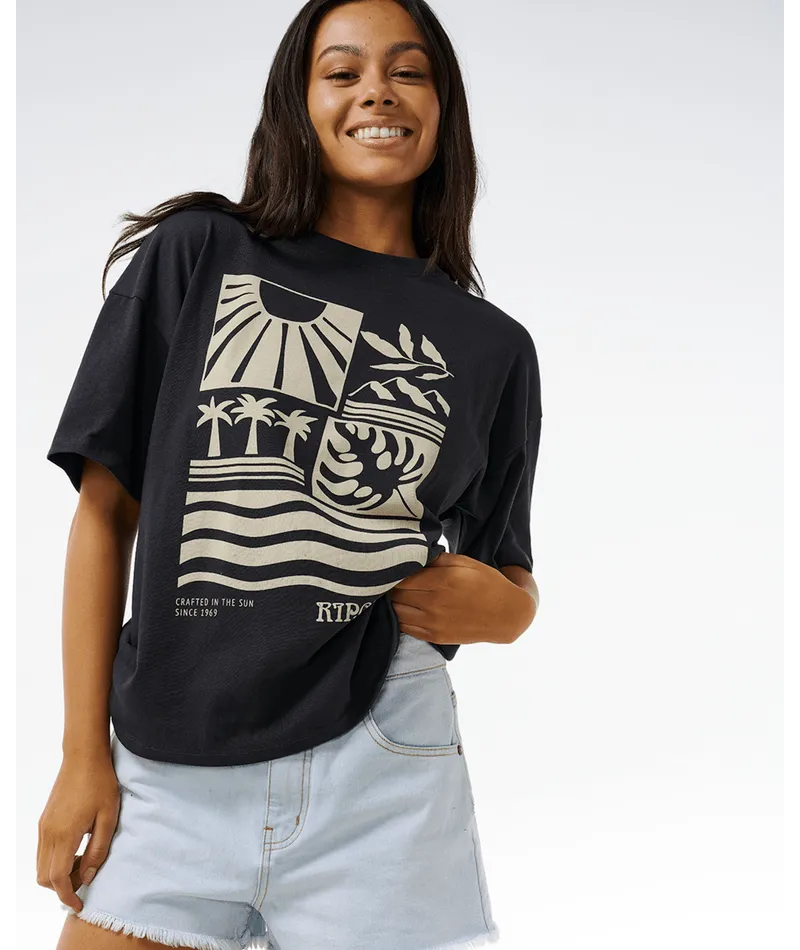 SANTORINI SUN HERITAGE TEE - WASHED BLACK