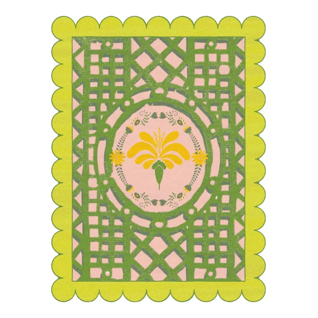 Scalloped Yellow Flower Mazed Hand Tufted Rug