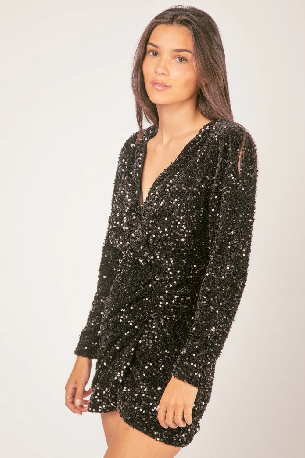 Sequin Glitter Holiday Party Wrap Mini Dress