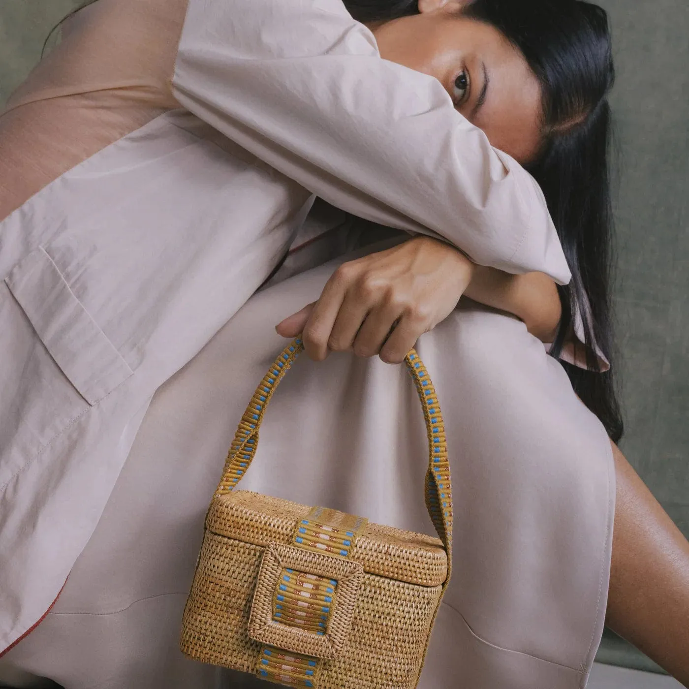 Siang Handwoven Atta Vegan Vanity Bag | Copper Stripe
