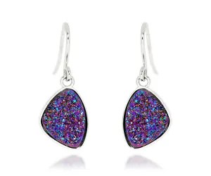 Small Trillion Purple Rainbow Druzy Earrings