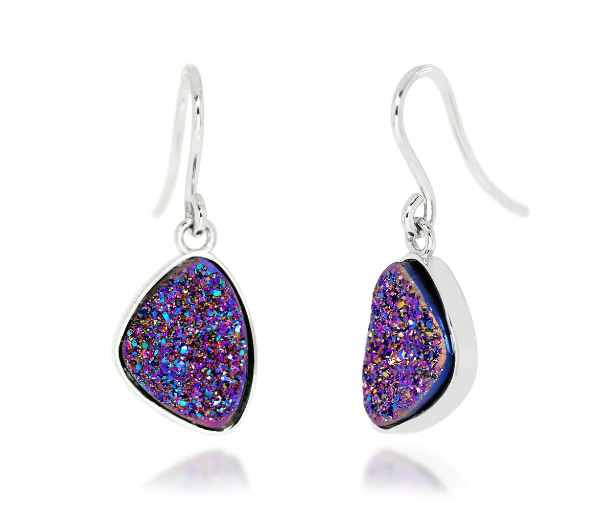 Small Trillion Purple Rainbow Druzy Earrings