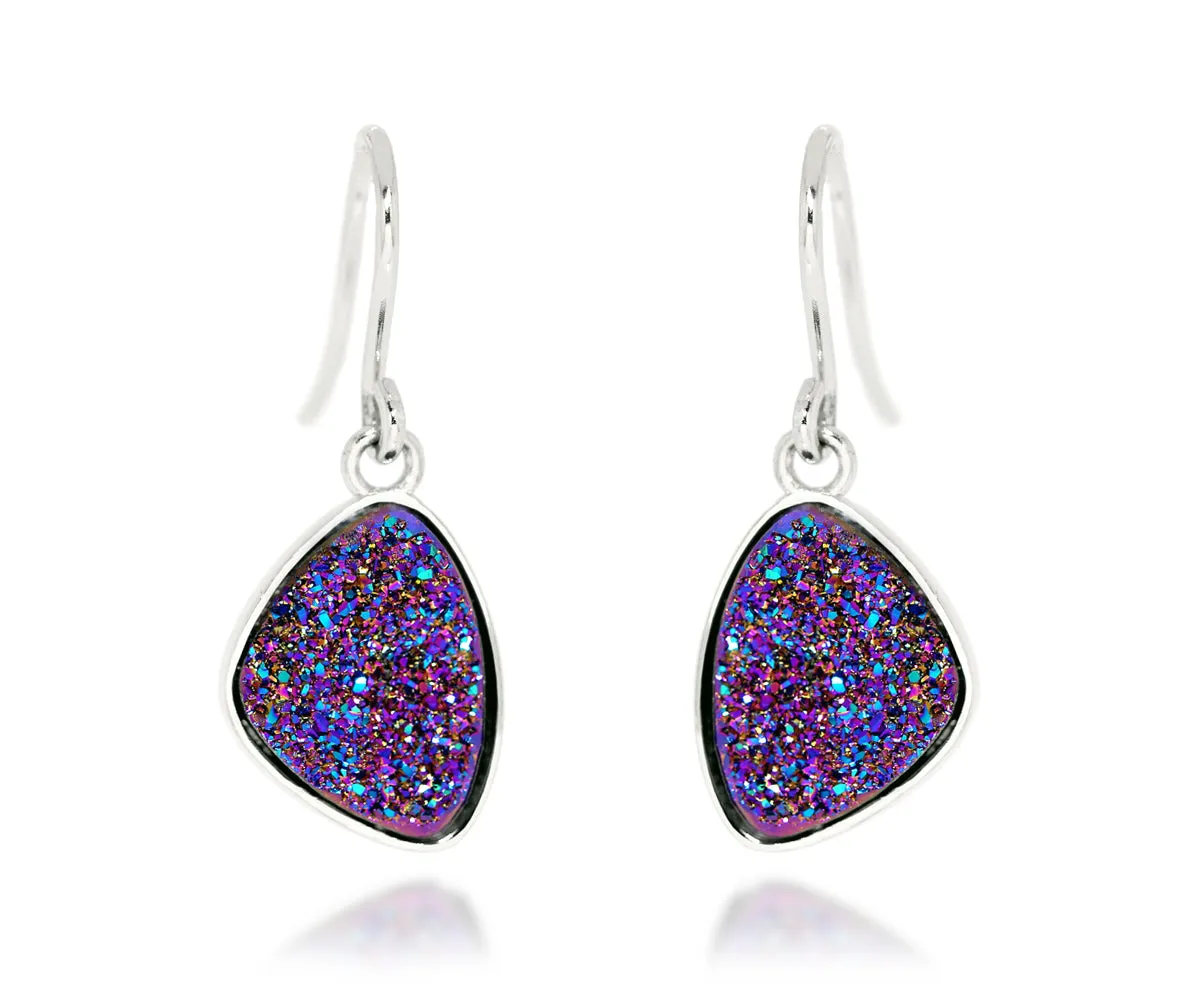 Small Trillion Purple Rainbow Druzy Earrings