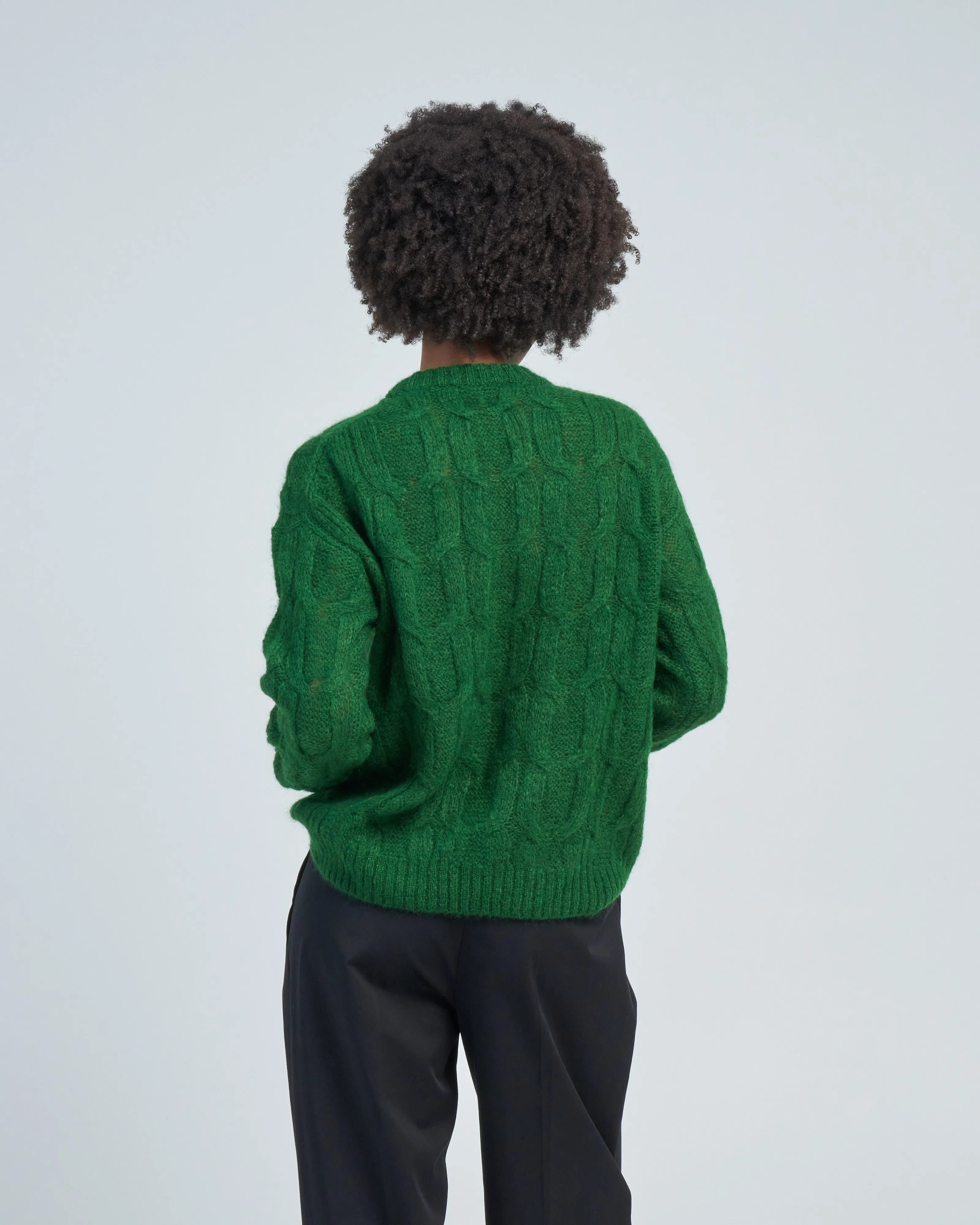 soft mohair cable crewneck easy pullover