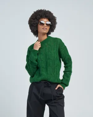 soft mohair cable crewneck easy pullover