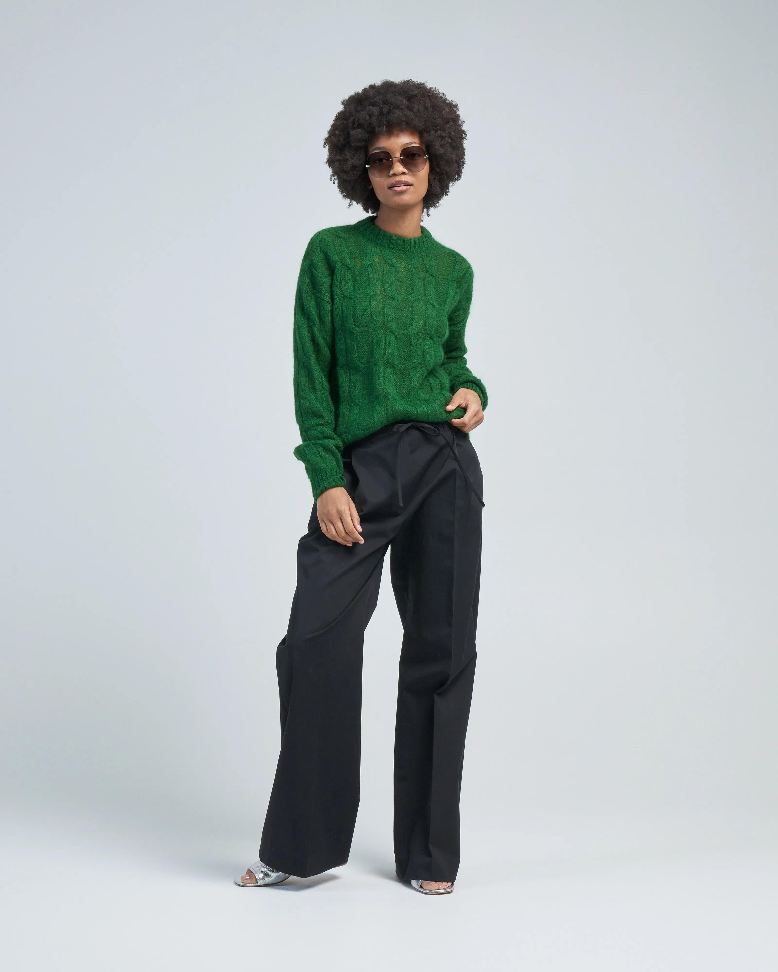 soft mohair cable crewneck easy pullover