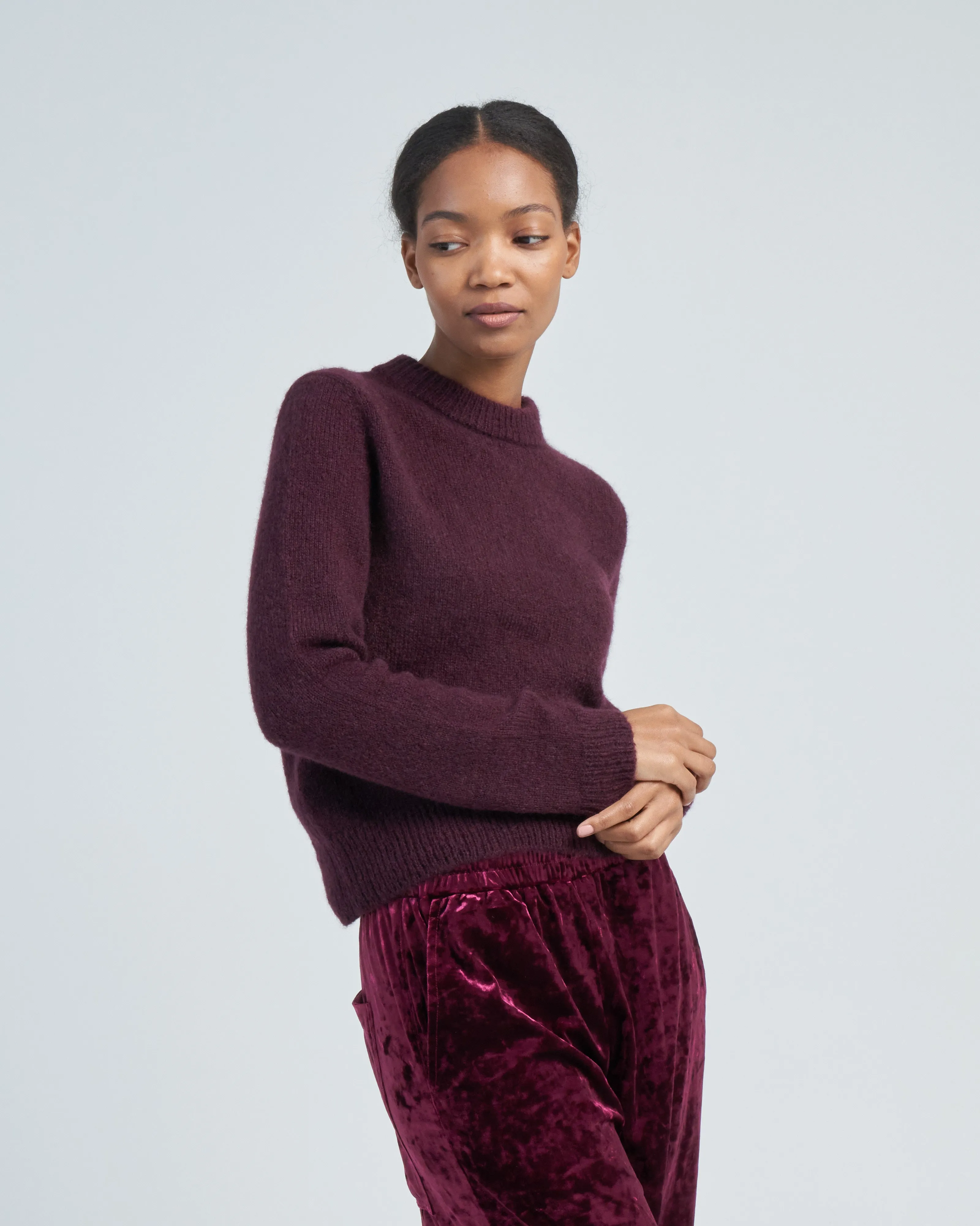 soft mohair shrunken crewneck pullover