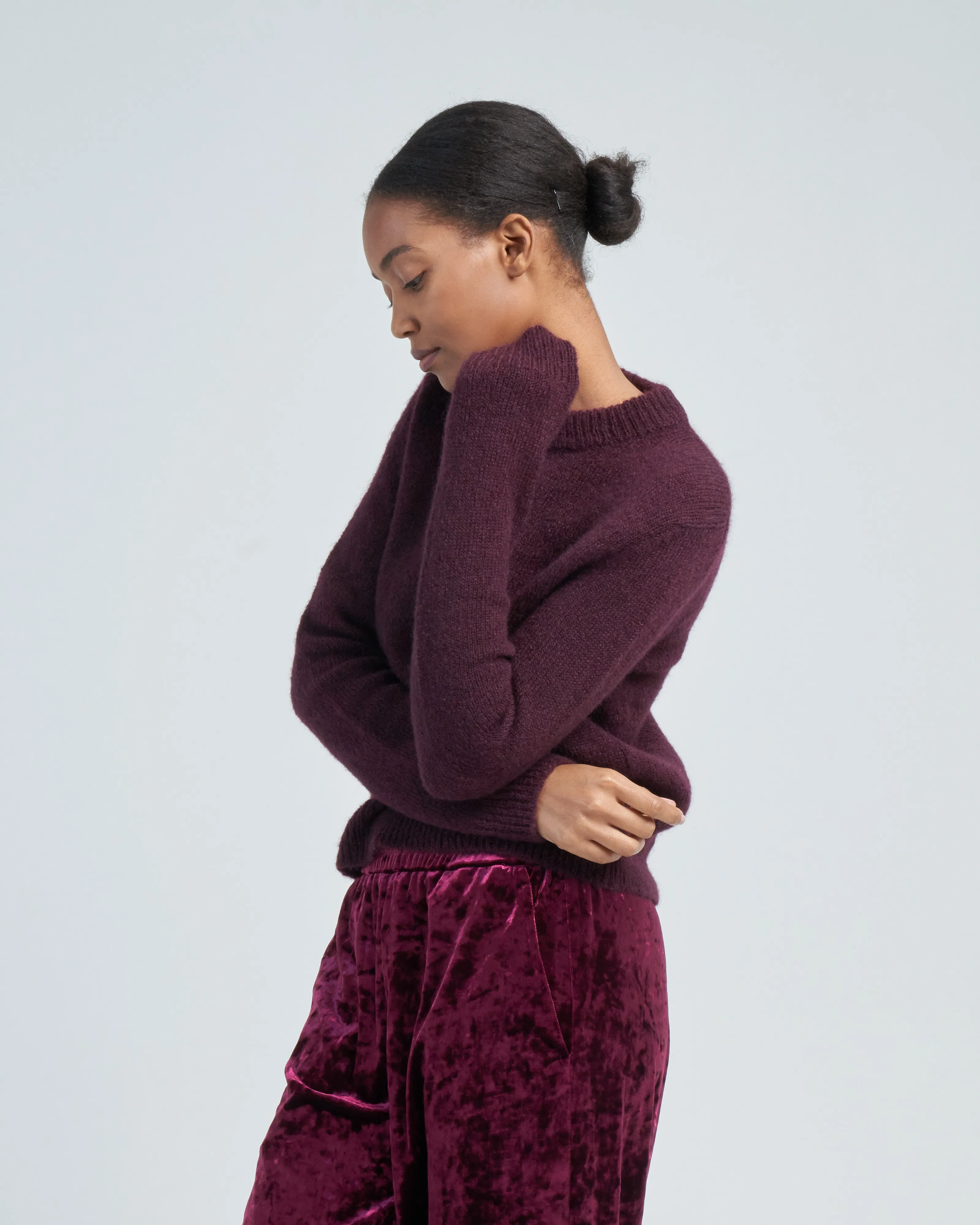 soft mohair shrunken crewneck pullover
