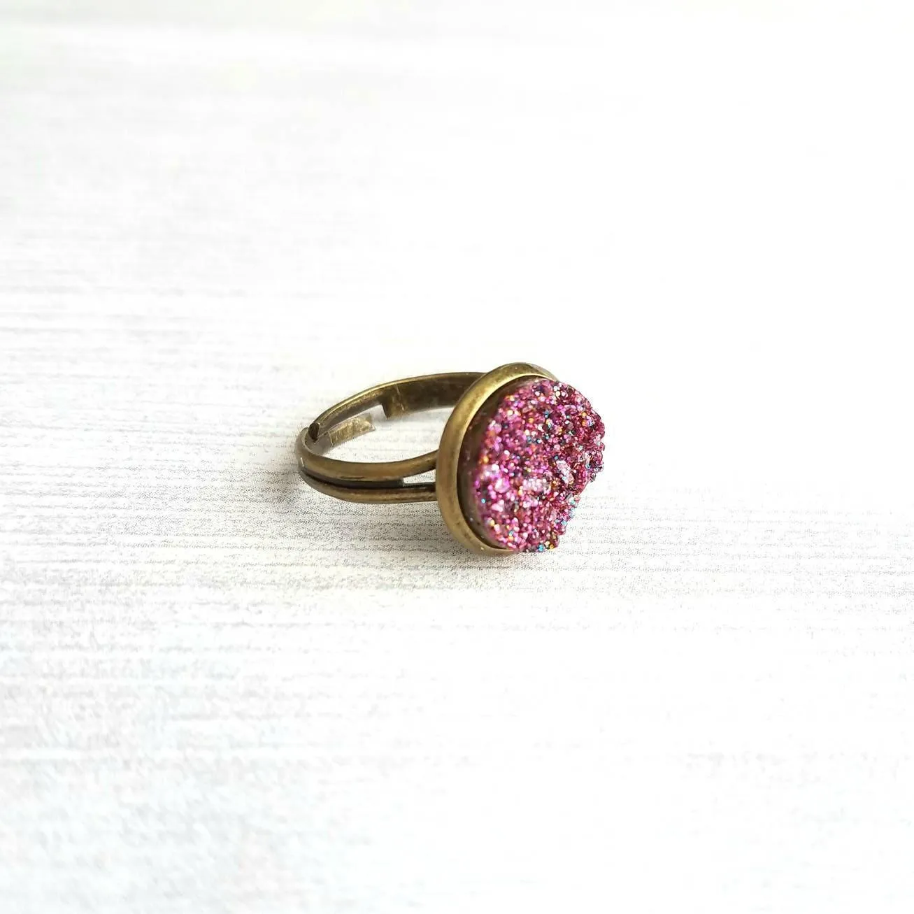Sparkle Ring - purple FAUX drusy rock solitaire rough cut - rough bumpy chunky glitter pink magenta rainbow - imitation druzy round 6 7 8 9
