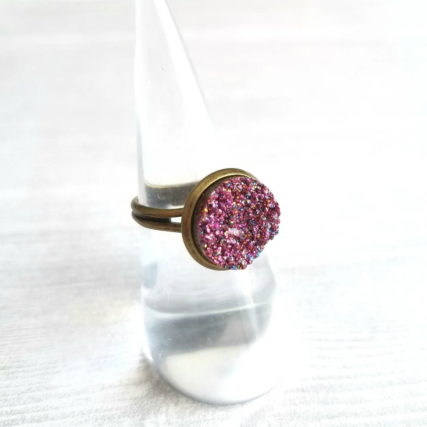 Sparkle Ring - purple FAUX drusy rock solitaire rough cut - rough bumpy chunky glitter pink magenta rainbow - imitation druzy round 6 7 8 9