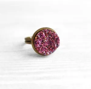 Sparkle Ring - purple FAUX drusy rock solitaire rough cut - rough bumpy chunky glitter pink magenta rainbow - imitation druzy round 6 7 8 9
