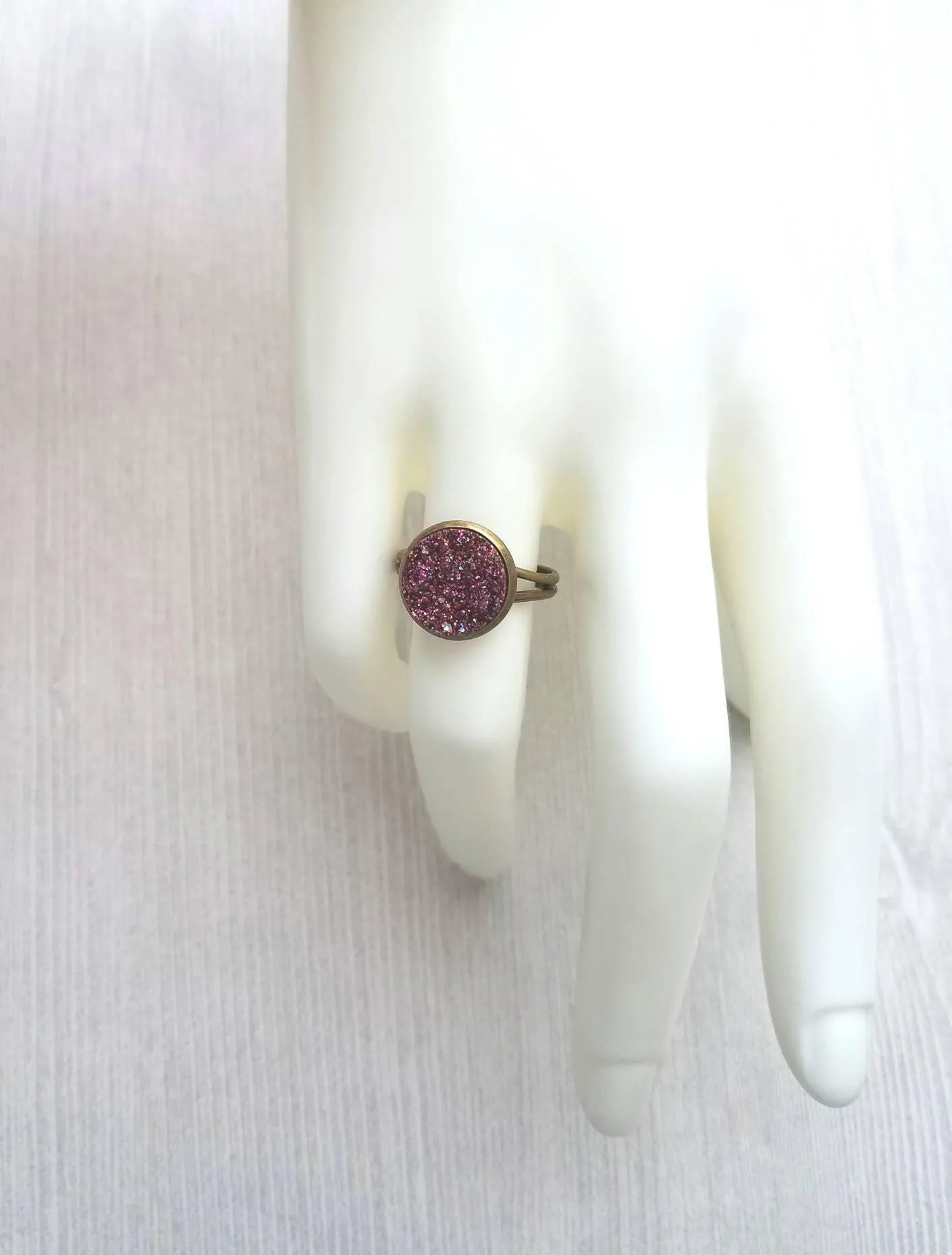 Sparkle Ring - purple FAUX drusy rock solitaire rough cut - rough bumpy chunky glitter pink magenta rainbow - imitation druzy round 6 7 8 9