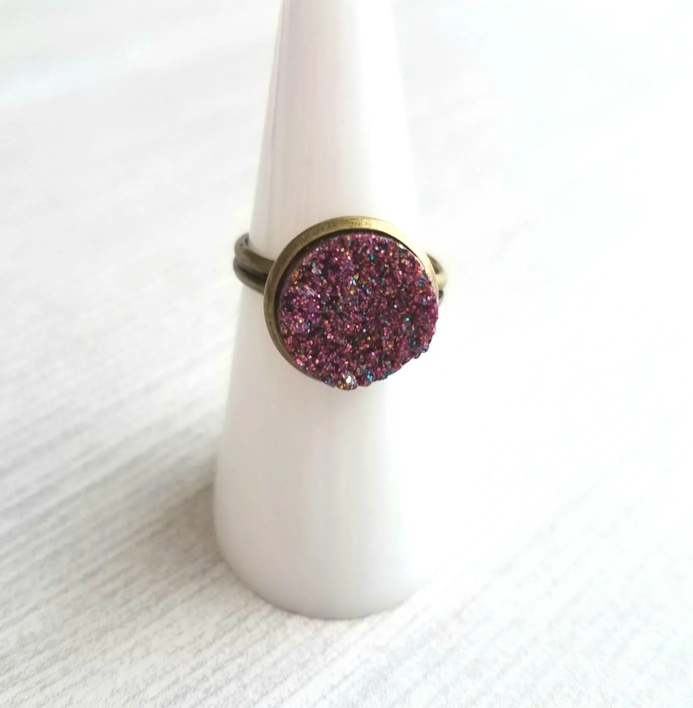 Sparkle Ring - purple FAUX drusy rock solitaire rough cut - rough bumpy chunky glitter pink magenta rainbow - imitation druzy round 6 7 8 9