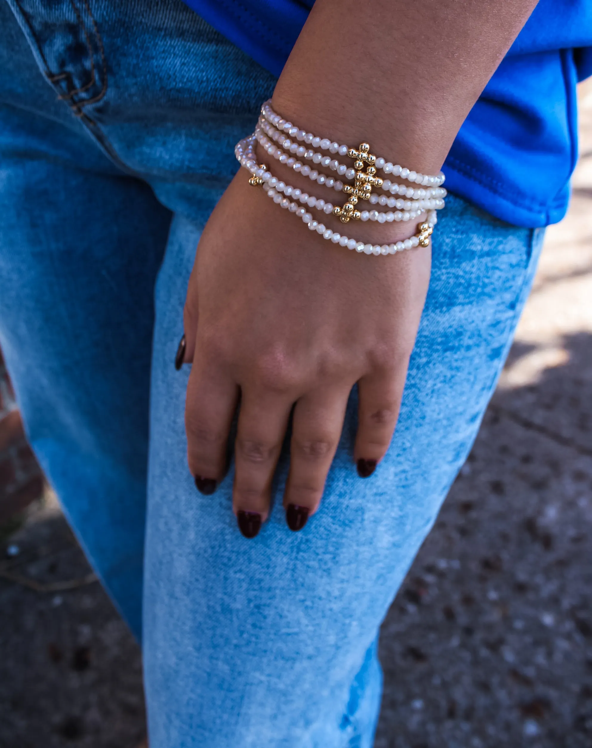 Sparkling Beauty Beaded Bracelet • Cream