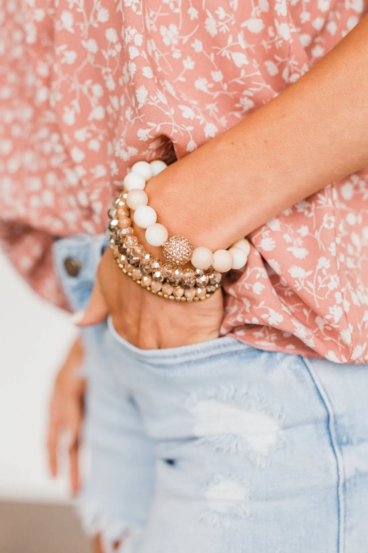 Sparkling Days Beaded Bracelet Set- Neutral Tones