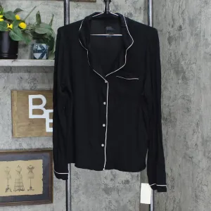 Stars Above Beautifully Soft Notch Collar Long Sleeve Pajama Top Black L