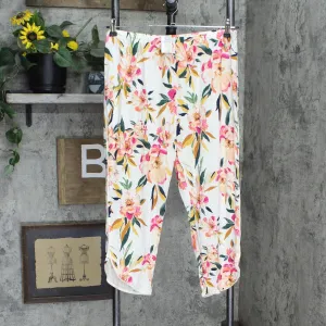 Stars Above Floral Print Beautifully Soft Crop Pajama Pants Cream Ivory XL