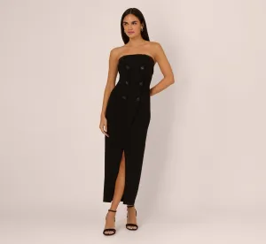 Strapless Knit Crepe Blazer Midi Dress In Black