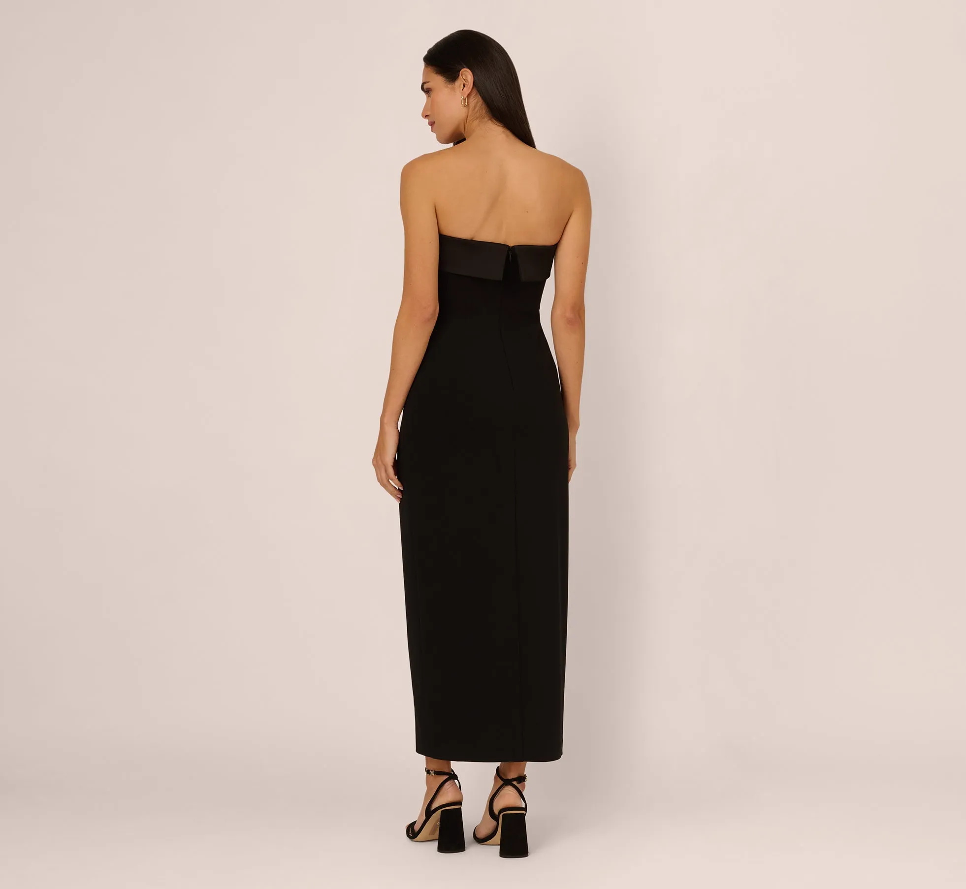 Strapless Knit Crepe Blazer Midi Dress In Black