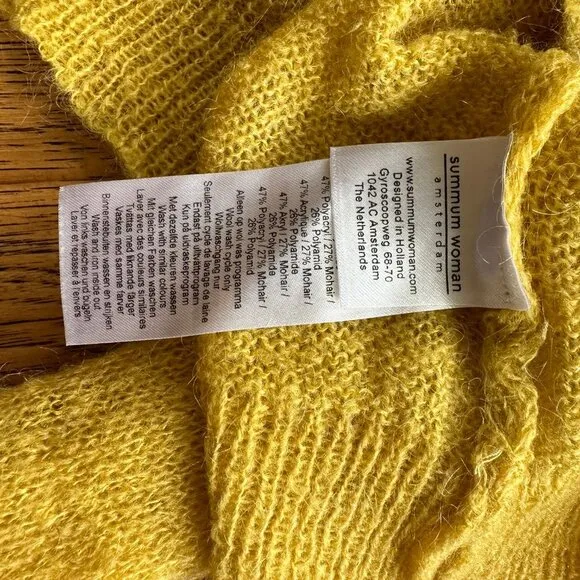 Summum Woman Amsterdam Mohair Blend Yellow Lightweight Sweater Medium