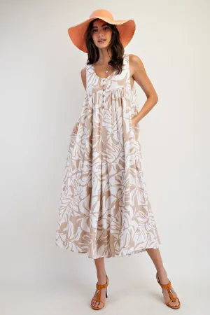 SWEET TROPICAL PRINT RAYON LINEN WIDE LEG JUMPER