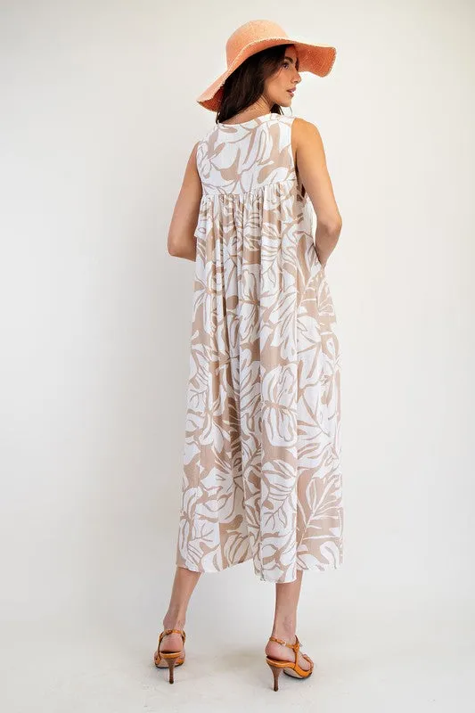 SWEET TROPICAL PRINT RAYON LINEN WIDE LEG JUMPER