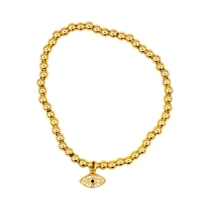 The 4mm Gold and Sparkling CZ Almond Evil Eye Beaded Bracelet