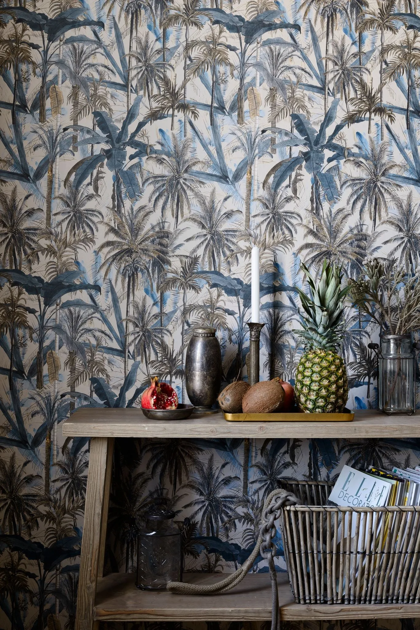 THE JUNGLE Smoke Blue Wallpaper